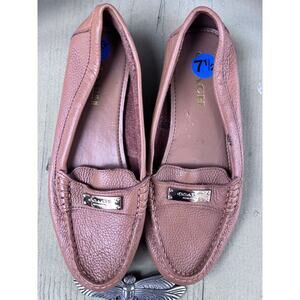 COACH Fredrica Gold Plate Logo Brown Leather Driving Loafers Mocs Shoes 7.5